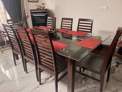 8 Men dinning table set- wooden table- glass top