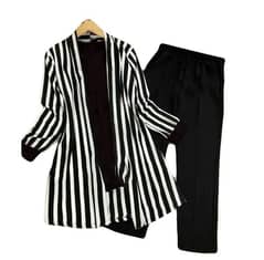 Zebra Style 3pc Stitched Suit Lining Gown With Inner & Trouser