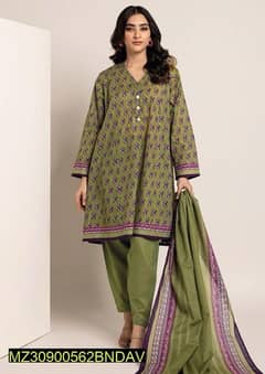 3 Pcs Women's Unstitched Khaddar Printed Suit