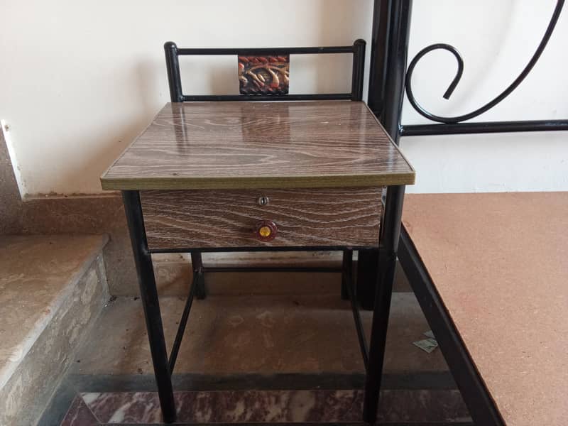 Wrought iron double bed with side table (used). Urgent sale 7