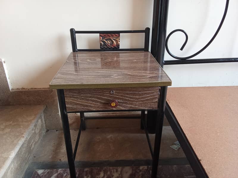 Wrought iron double bed with side table (used). Urgent sale 8