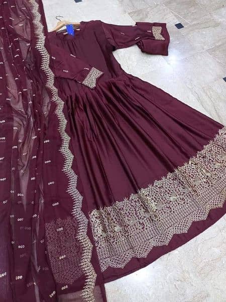 3pc women stitched silk embroidery maxi 4