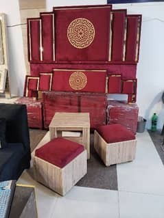 Big offer Brand New Poshish brass Bed set with stool and coffee table