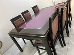 Glass Dining table with 8 wooden chairs 0