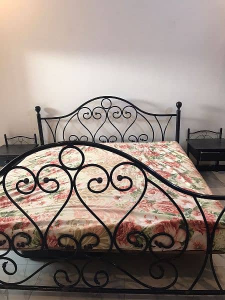 Bed with mattress and side tables for urgent sale 1