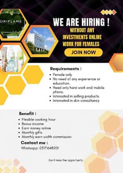 We are hiring females for online work without any investment