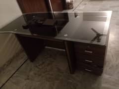 Mirror office wooden table with side drawz 0