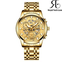 Fngeen FN4088 Brand Gold Men’s wrist watch Automatic Hollow Trend Quar