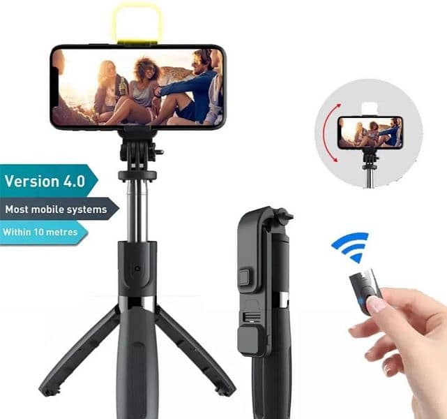 selfie stick with mini led light tripod stand 3