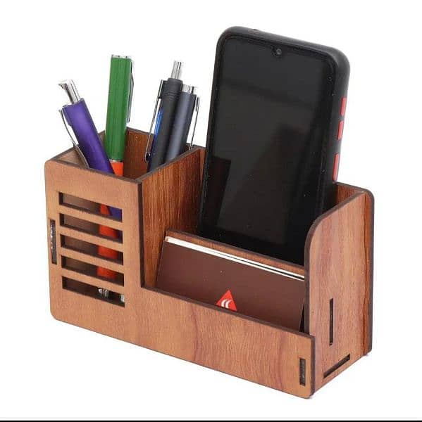 Wooden Desk Phone | Visiting Card | Pen Holder Organizer 1