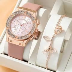 luxury Rhinestone gold watch with rhinestones white bracelet for Women