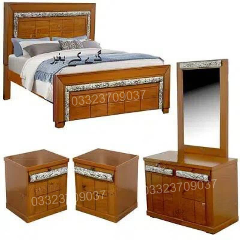 Wooden Bed  withDressing Set With side tables Without Mattress 2