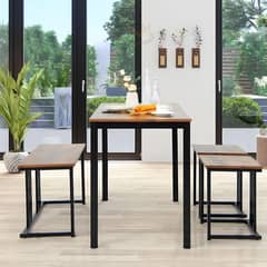 4 Piece Kitchen Dinging Table Set, Wooden Table with 2 Stools