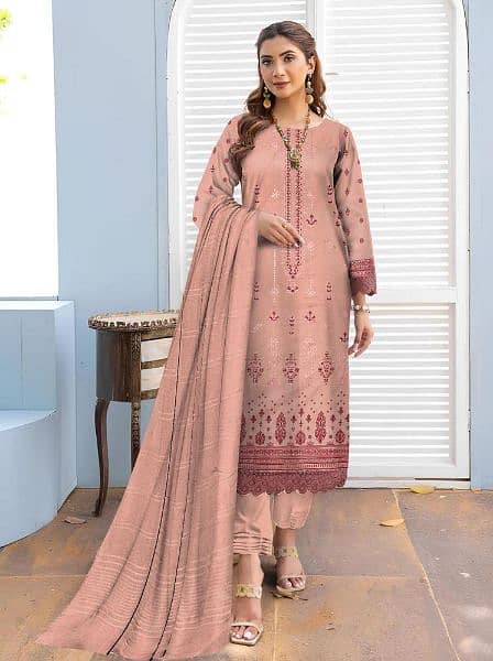 3 pcs Women's Unstitched Lawn Embroidered suit 1