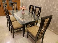 dining table, wooden dining table,6chairs dining table, glass top,