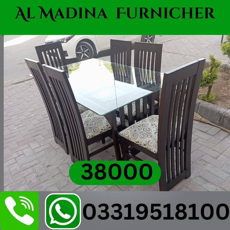 6 chairs dining table with white genuine marble placed, 3