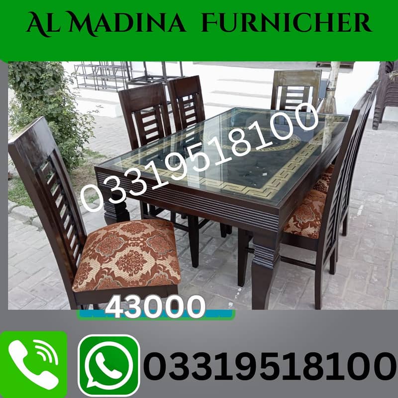 6 chairs dining table with white genuine marble placed, 14