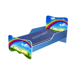 Rainbow theme single Wooden Bed for Kids -Blue