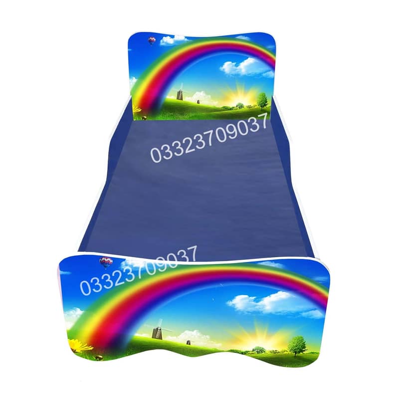 Rainbow theme single Wooden Bed for Kids -Blue 1