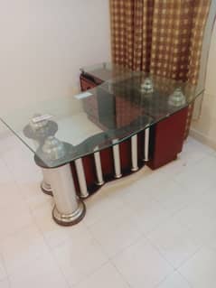 Used Executive Office Table with side rack and glass tops