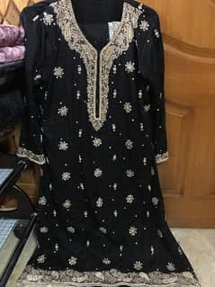 Black and gold net 3 pcs suit (stitched)