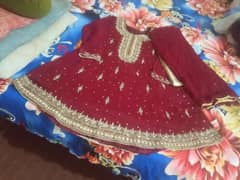 three piece maroon colour Kora work suit