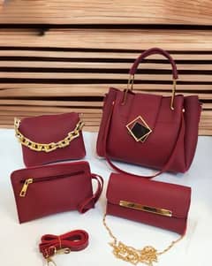 4 pcs women's pu leather plain hand bag set