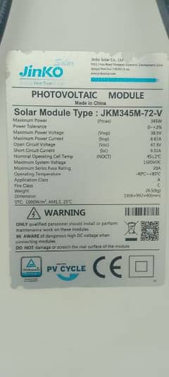 jinko A grade solar panels 345w