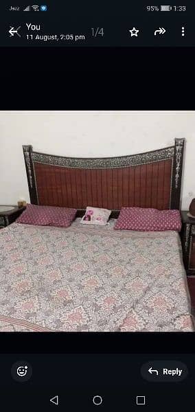 Bed and two side tables brown colour urgent sale 2