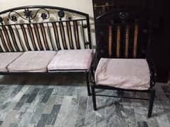 iron sofa set, wooden trolley, drawers