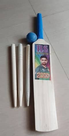 Wooden Bat, Ball and Wickets