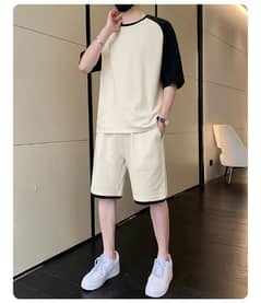 2 pcs Men cotton plain T_Shirt & Shorts tracksuit