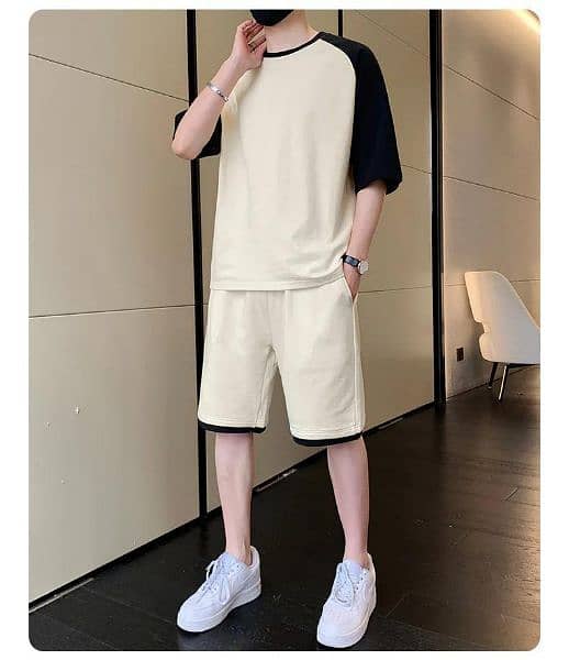 2 pcs Men cotton plain T_Shirt & Shorts tracksuit 0