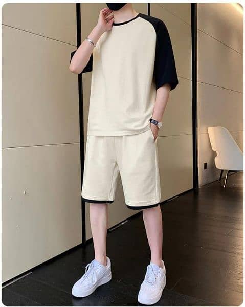 2 pcs Men cotton plain T_Shirt & Shorts tracksuit 3