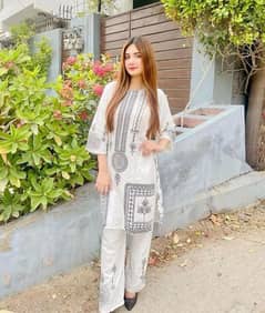 2 pics woman stitched linen printed shirt and Trouser