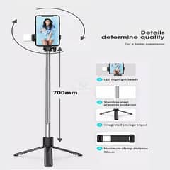 Selfie stick with Mini LED Light Tripod Stand