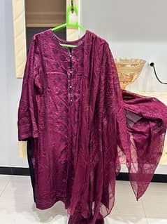 dark maroon raw silk suit 3pc