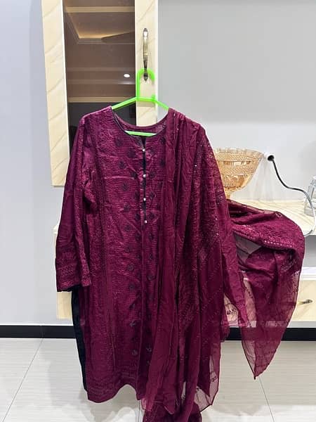 dark maroon raw silk suit 3pc 1