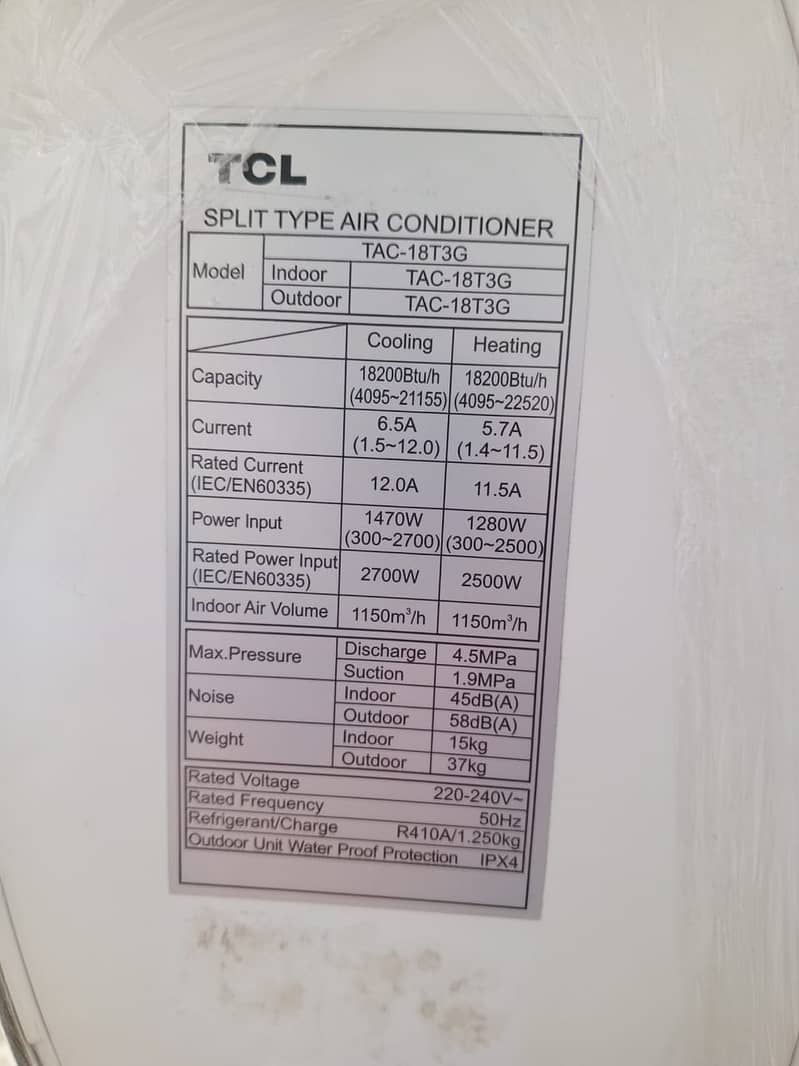 TCL 1.5 ton dc inverter TL9211G(0306=4462/443) fitfat set 4