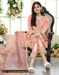 3 PC stitched organza embroide suit