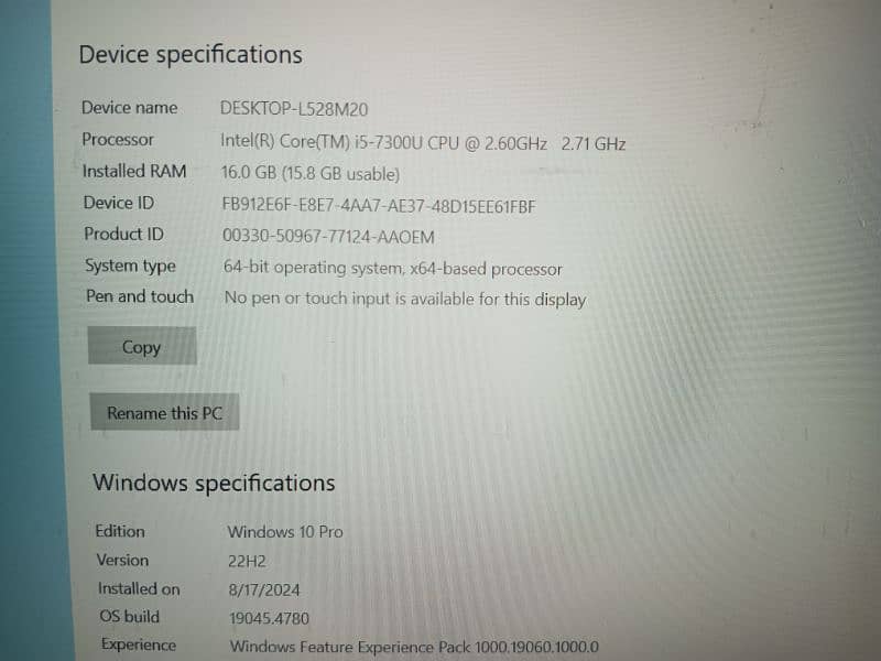 lenovo think pad i5 7th gen 9