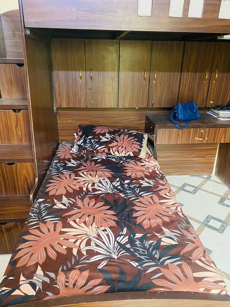 pure wooden triple story bed set with stairs and cabinets for sale 5