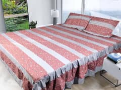 3 Pcs cotton printed king size bedsheet with pillow covers 0