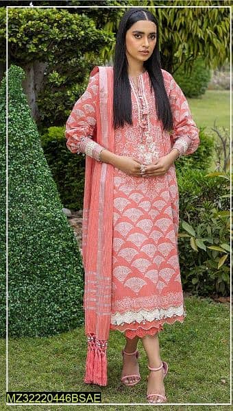 3pcs women unstitched lawn printed suit 4