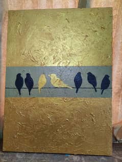 *Gold Textured chirping  birds painting*