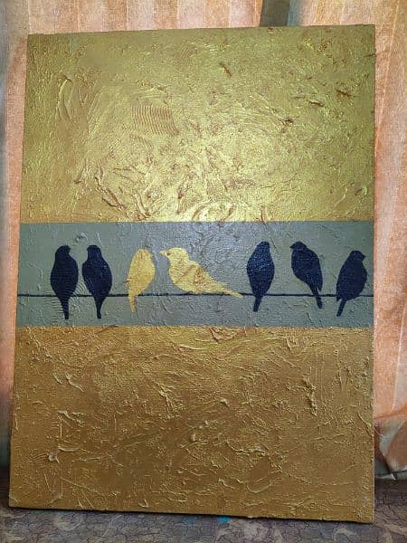 *Gold Textured chirping  birds painting* 0