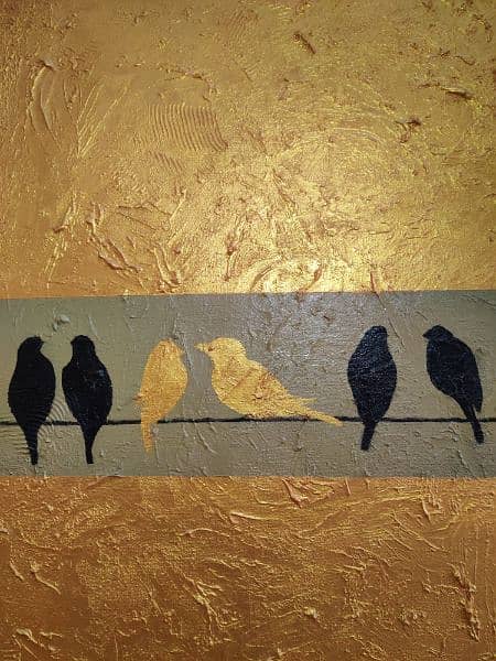 *Gold Textured chirping  birds painting* 1