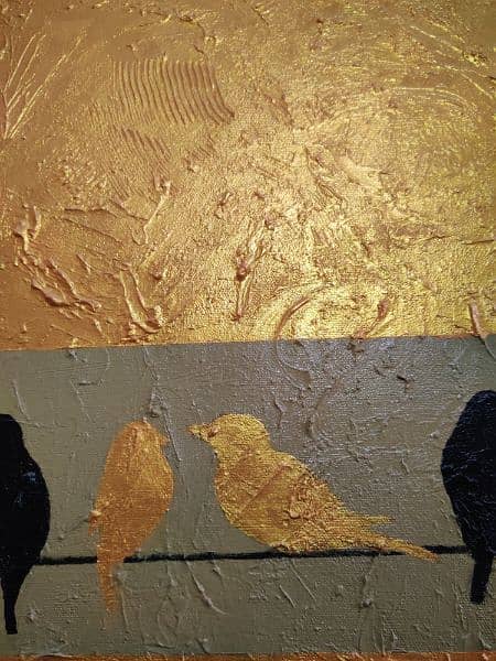 *Gold Textured chirping  birds painting* 2