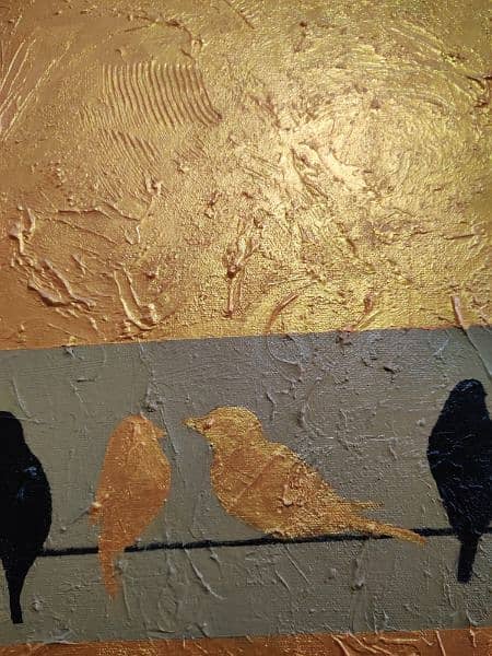 *Gold Textured chirping  birds painting* 3