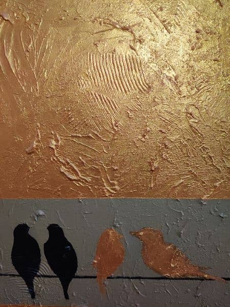 *Gold Textured chirping  birds painting* 4